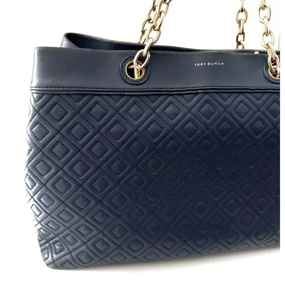 TORY BURCH Navy Blue Fleming Triple Compartment Leather Tote - Picture 4 of 15